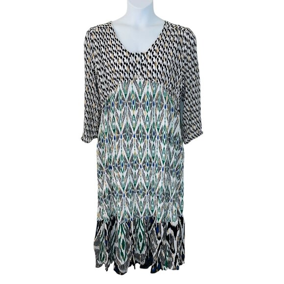 Chico's Women's Size 3 US Ikat Print Long Sleeve Metallic Multi Color Maxi Dress - Picture 1 of 6